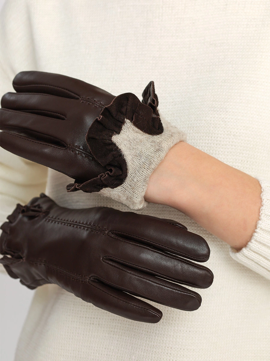 Кожаные перчатки с оборками
